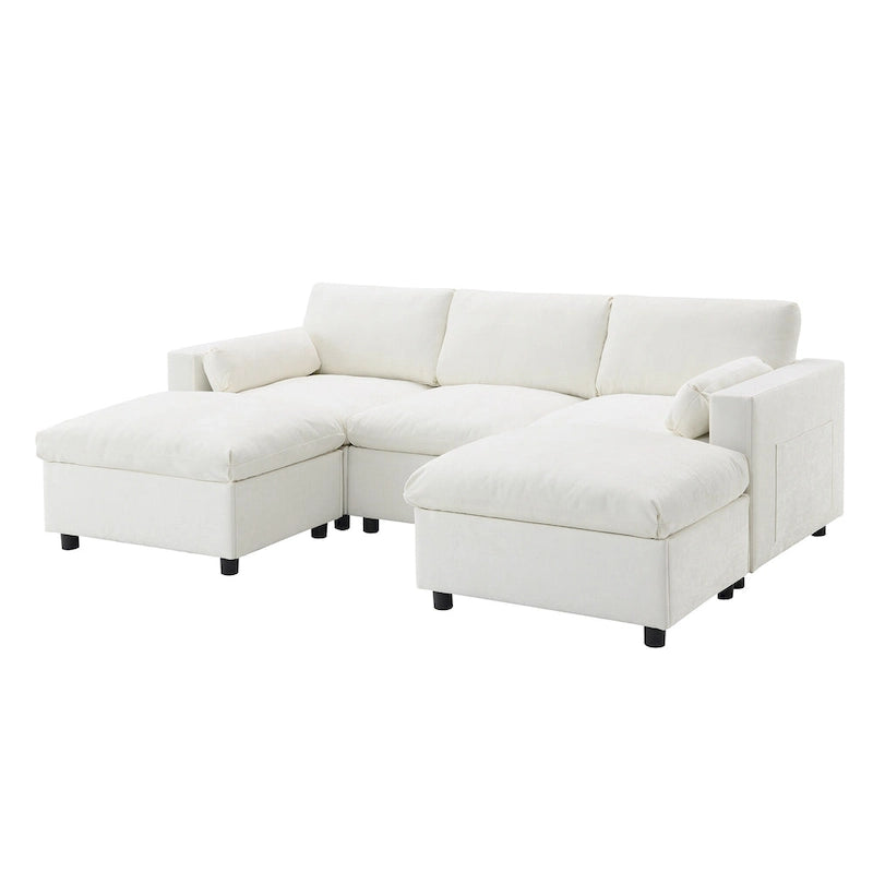 Divano modulare a forma di U in ciniglia "Cloud" con 2 pouf e cuscini