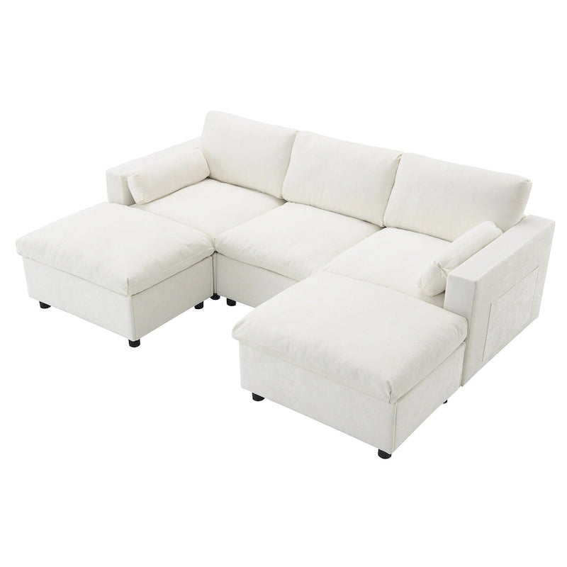 Divano modulare a forma di U in ciniglia "Cloud" con 2 pouf e cuscini