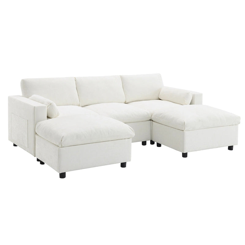 Divano modulare a forma di U in ciniglia "Cloud" con 2 pouf e cuscini