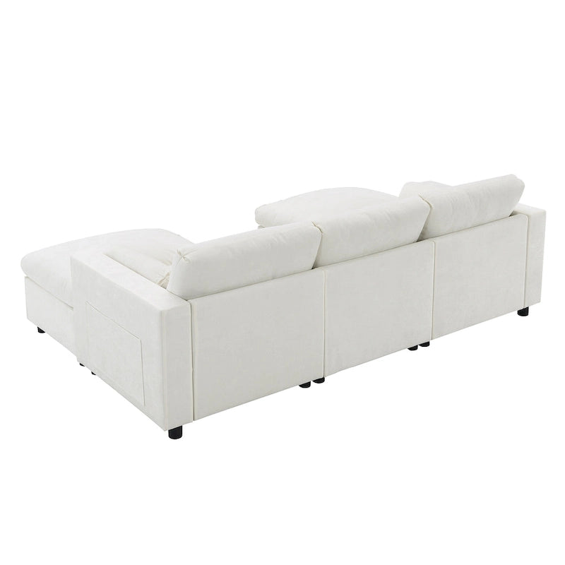 Divano modulare a forma di U in ciniglia "Cloud" con 2 pouf e cuscini