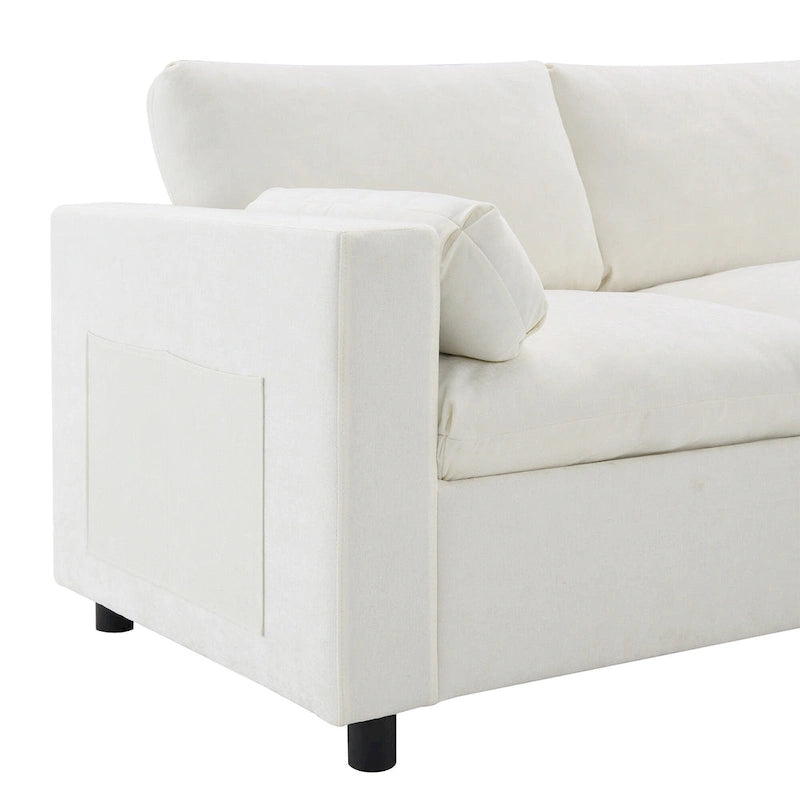 Divano modulare a forma di U in ciniglia "Cloud" con 2 pouf e cuscini