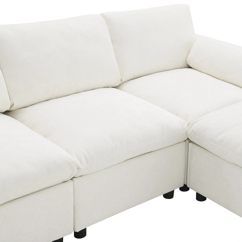 Divano modulare a forma di U in ciniglia "Cloud" con 2 pouf e cuscini