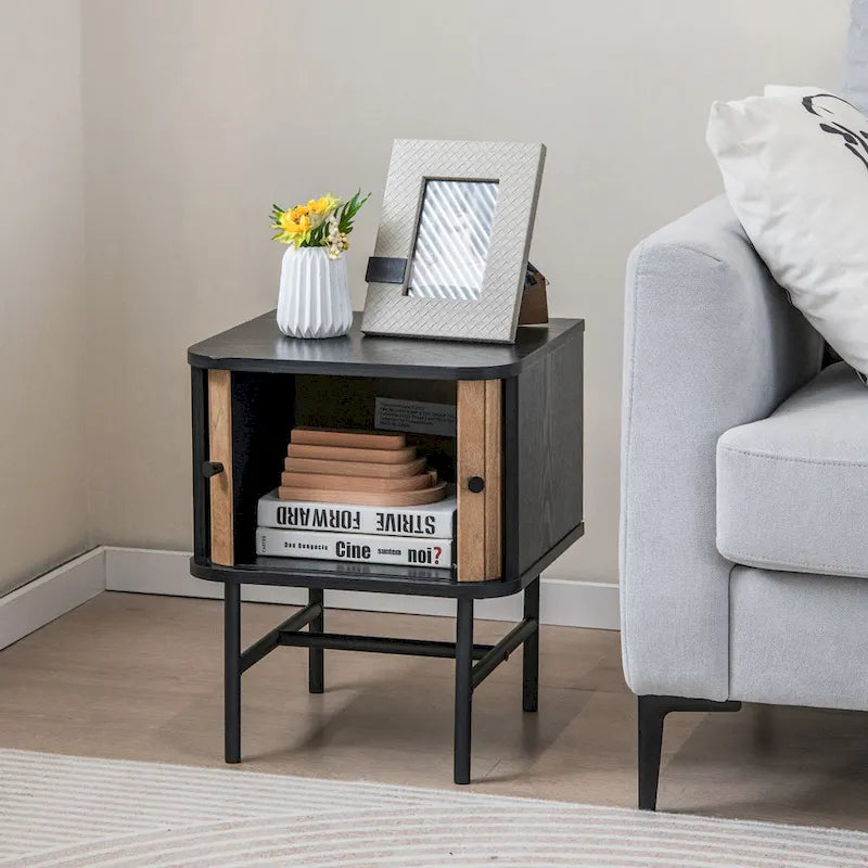 Gymax Set of 2 Nightstand Compact Modern End Side Table with Sliding