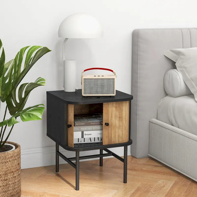 Gymax Set of 2 Nightstand Compact Modern End Side Table with Sliding