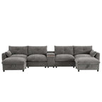 142 Modular U Shaped Sectional Sofa with Storage Ottomans and Console