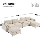 142 Modular U Shaped Sectional Sofa with Storage Ottomans and Console