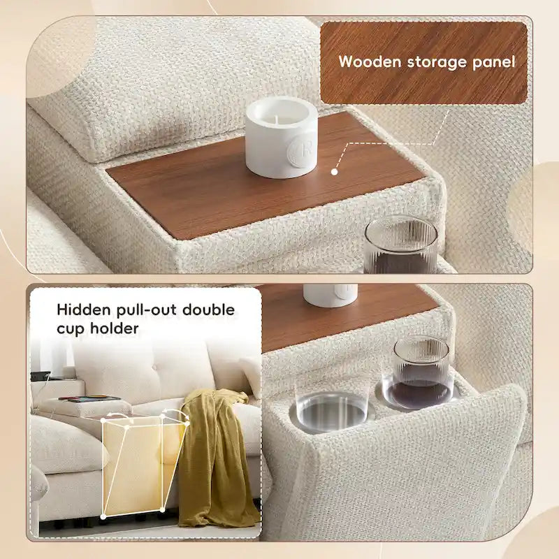 142 Modular U Shaped Sectional Sofa with Storage Ottomans and Console