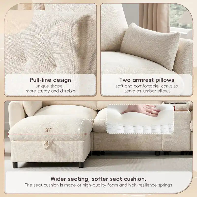 142 Modular U Shaped Sectional Sofa with Storage Ottomans and Console