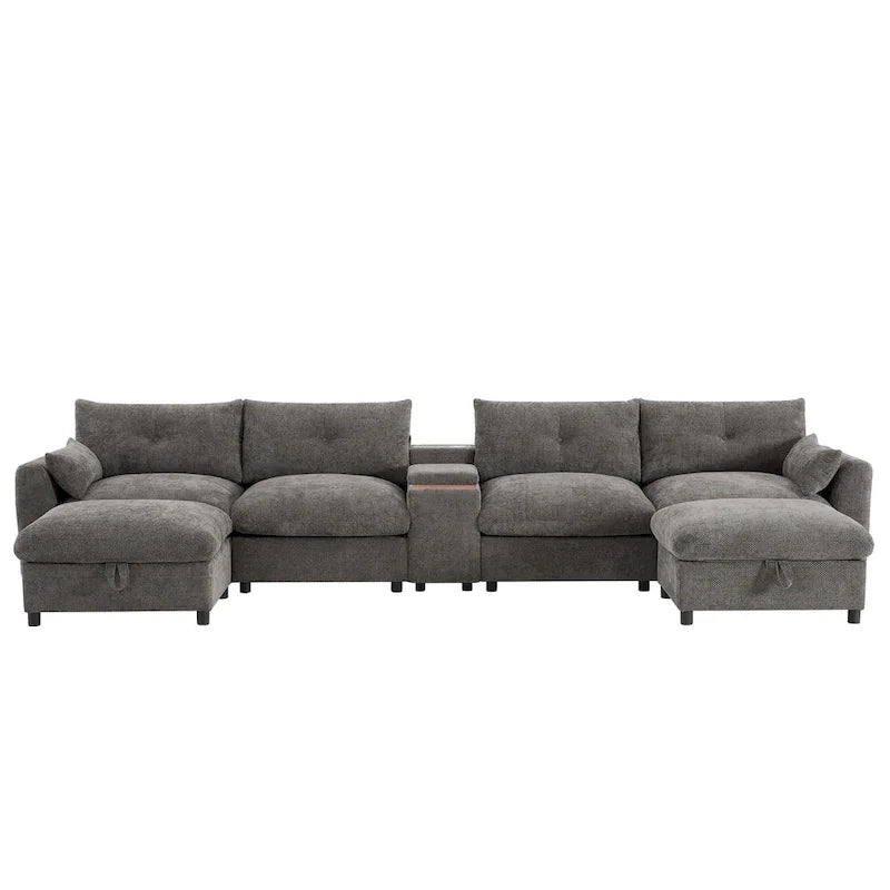 142 Modular U Shaped Sectional Sofa with Storage Ottomans and Console