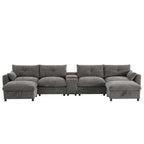 142 Modular U Shaped Sectional Sofa with Storage Ottomans and Console