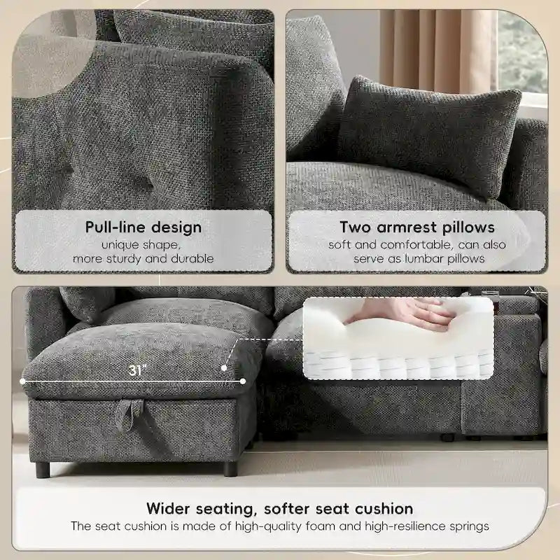 142 Modular U Shaped Sectional Sofa with Storage Ottomans and Console