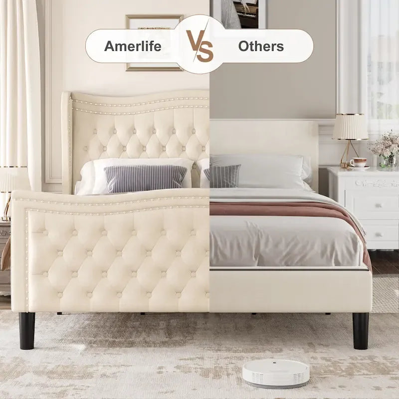 Letto a piattaforma in velluto in stile moderno con testiera imbottita per camera da letto