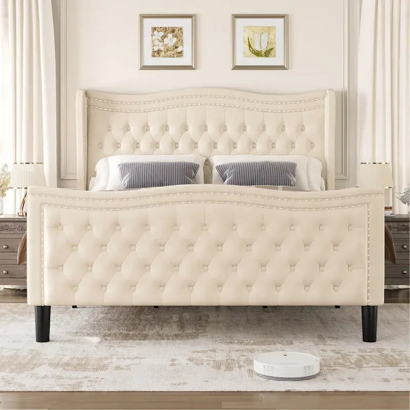 Letto a piattaforma in velluto in stile moderno con testiera imbottita per camera da letto