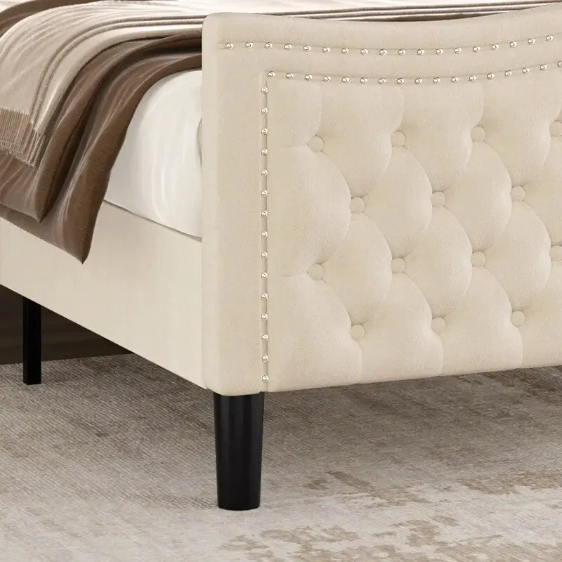 Letto a piattaforma in velluto in stile moderno con testiera imbottita per camera da letto