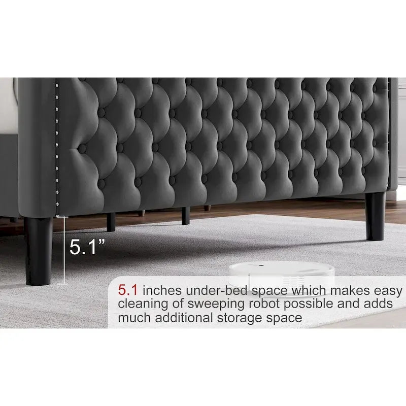 Letto a piattaforma in velluto in stile moderno con testiera imbottita per camera da letto