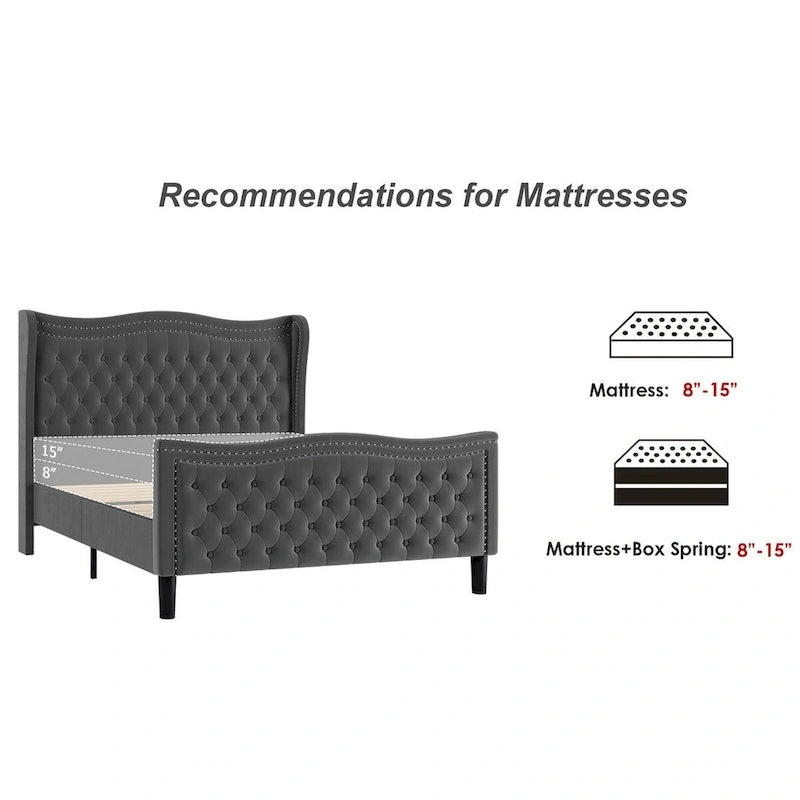 Letto a piattaforma in velluto in stile moderno con testiera imbottita per camera da letto