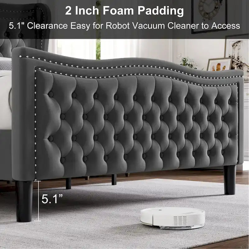 Letto a piattaforma in velluto in stile moderno con testiera imbottita per camera da letto