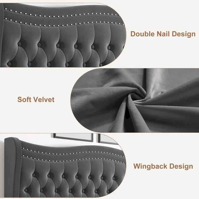 Letto a piattaforma in velluto in stile moderno con testiera imbottita per camera da letto