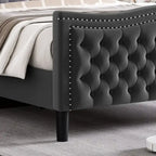 Letto a piattaforma in velluto in stile moderno con testiera imbottita per camera da letto