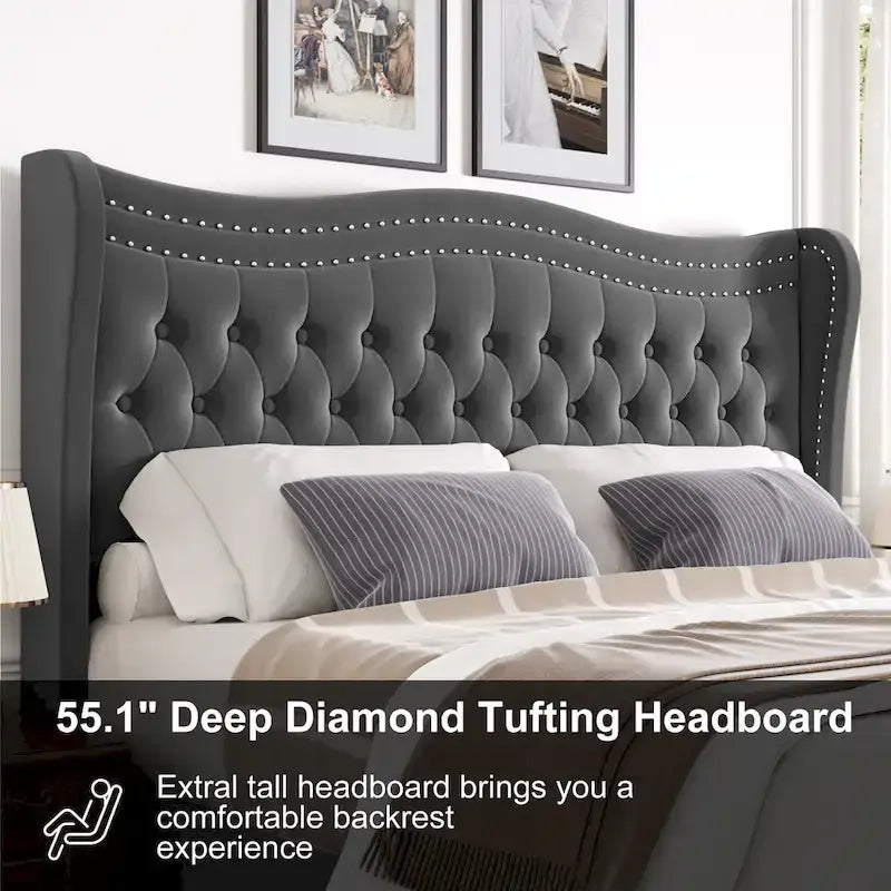 Letto a piattaforma in velluto in stile moderno con testiera imbottita per camera da letto
