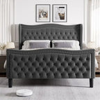 Letto a piattaforma in velluto in stile moderno con testiera imbottita per camera da letto