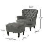 Modern 32.5 Upholstered Club Chair with Ottoman Set amd Nailheads for Living Room