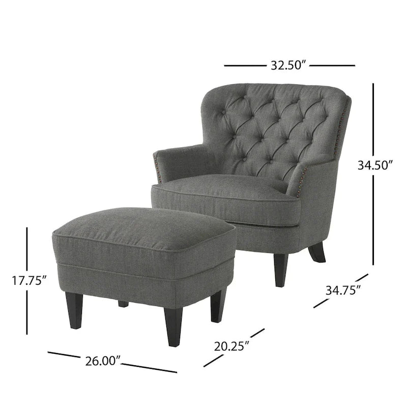 Modern 32.5 Upholstered Club Chair with Ottoman Set amd Nailheads for Living Room