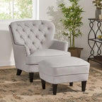 Modern 32.5 Upholstered Club Chair with Ottoman Set amd Nailheads for Living Room