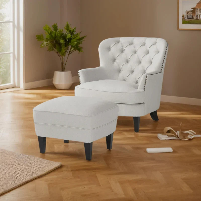 Modern 32.5 Upholstered Club Chair with Ottoman Set amd Nailheads for Living Room