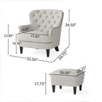 Modern 32.5 Upholstered Club Chair with Ottoman Set amd Nailheads for Living Room