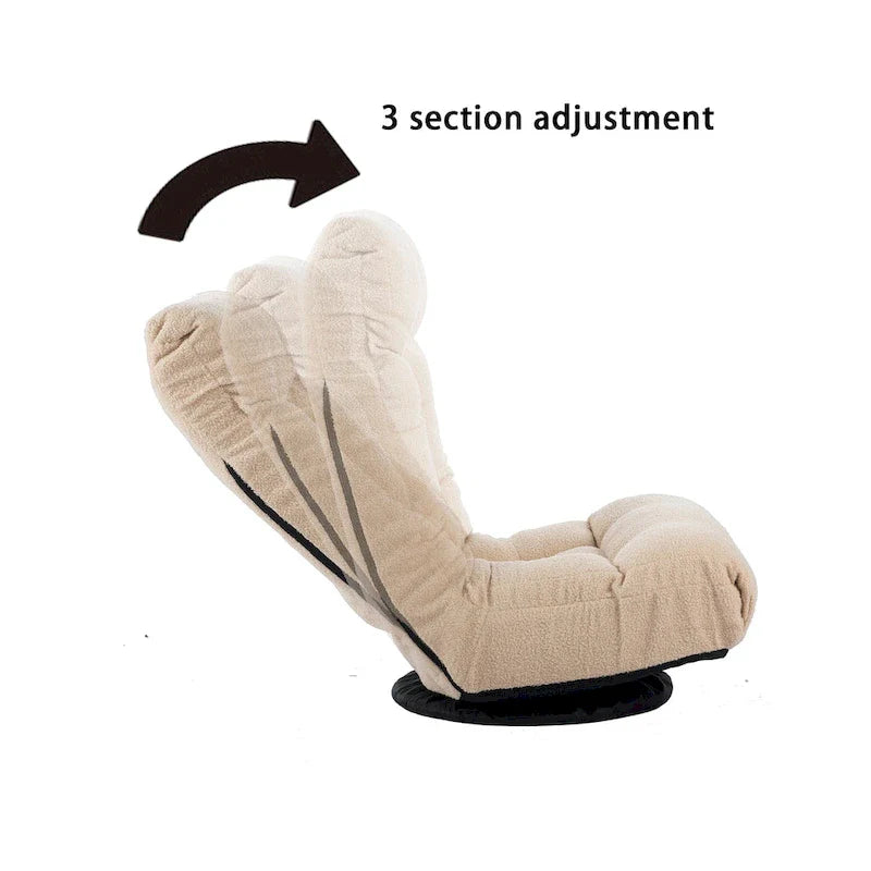 Beige Boucle Upholstered 360 Swivel Armless Manual Leisure Recliner Set with Ottoman, Adjustable Headrest and Backrest