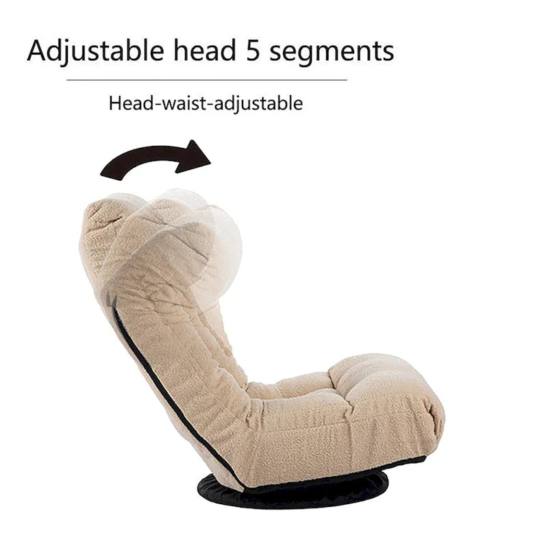Beige Boucle Upholstered 360 Swivel Armless Manual Leisure Recliner Set with Ottoman, Adjustable Headrest and Backrest