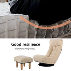 Beige Boucle Upholstered 360 Swivel Armless Manual Leisure Recliner Set with Ottoman, Adjustable Headrest and Backrest