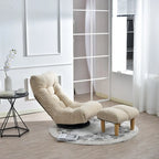 Beige Boucle Upholstered 360 Swivel Armless Manual Leisure Recliner Set with Ottoman, Adjustable Headrest and Backrest