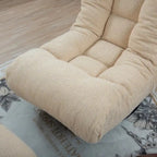 Beige Boucle Upholstered 360 Swivel Armless Manual Leisure Recliner Set with Ottoman, Adjustable Headrest and Backrest