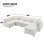 Beige 130 Chenille Cloud U-Shaped Sleeper Sectional Sofa, 6-Piece Modular Design