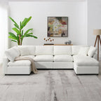 Beige 130 Chenille Cloud U-Shaped Sleeper Sectional Sofa, 6-Piece Modular Design