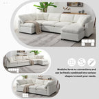 Beige 130 Chenille Cloud U-Shaped Sleeper Sectional Sofa, 6-Piece Modular Design