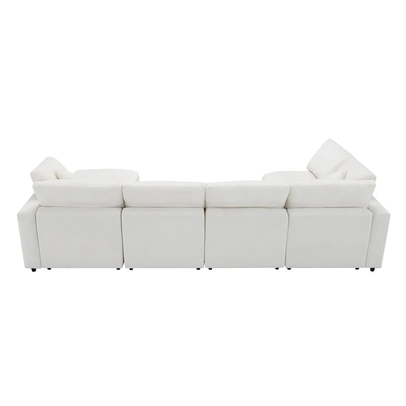 Beige 130 Chenille Cloud U-Shaped Sleeper Sectional Sofa, 6-Piece Modular Design