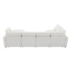 Beige 130 Chenille Cloud U-Shaped Sleeper Sectional Sofa, 6-Piece Modular Design