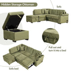 Green 84.75 L-Shaped 5-Seat Sleeper Sofa with Storage