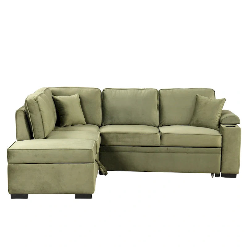 Green 84.75 L-Shaped 5-Seat Sleeper Sofa with Storage