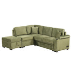 Green 84.75 L-Shaped 5-Seat Sleeper Sofa with Storage