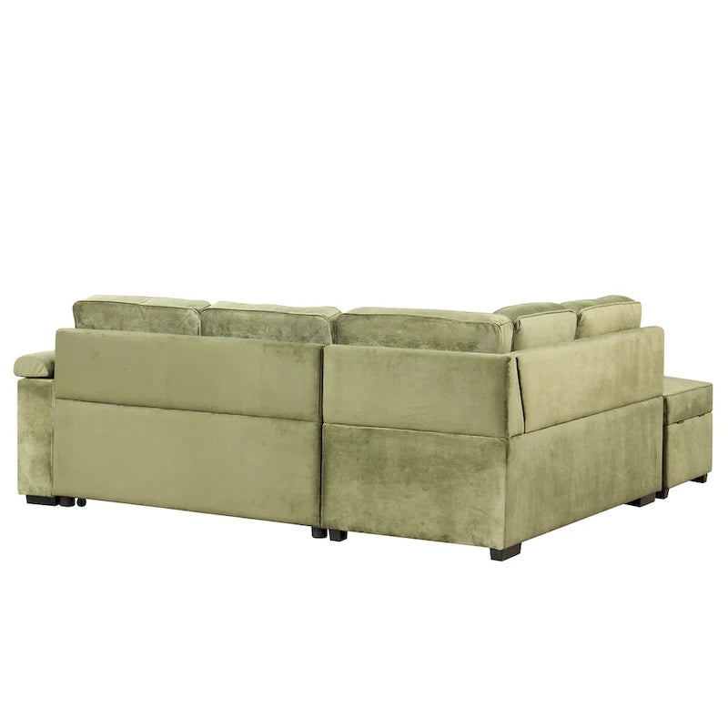Green 84.75 L-Shaped 5-Seat Sleeper Sofa with Storage