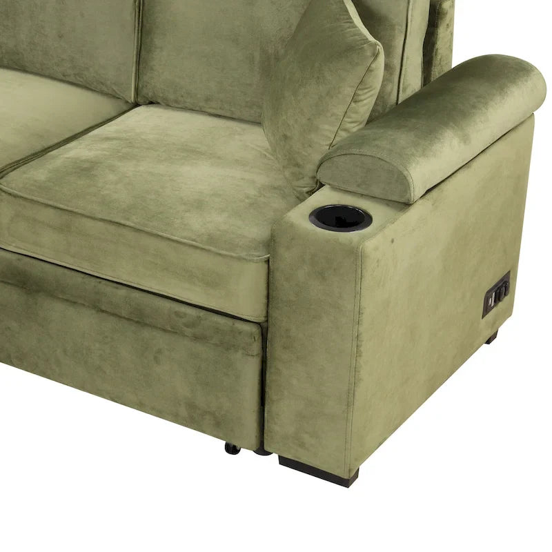 Green 84.75 L-Shaped 5-Seat Sleeper Sofa with Storage