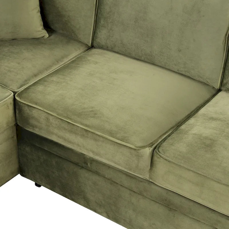Green 84.75 L-Shaped 5-Seat Sleeper Sofa with Storage