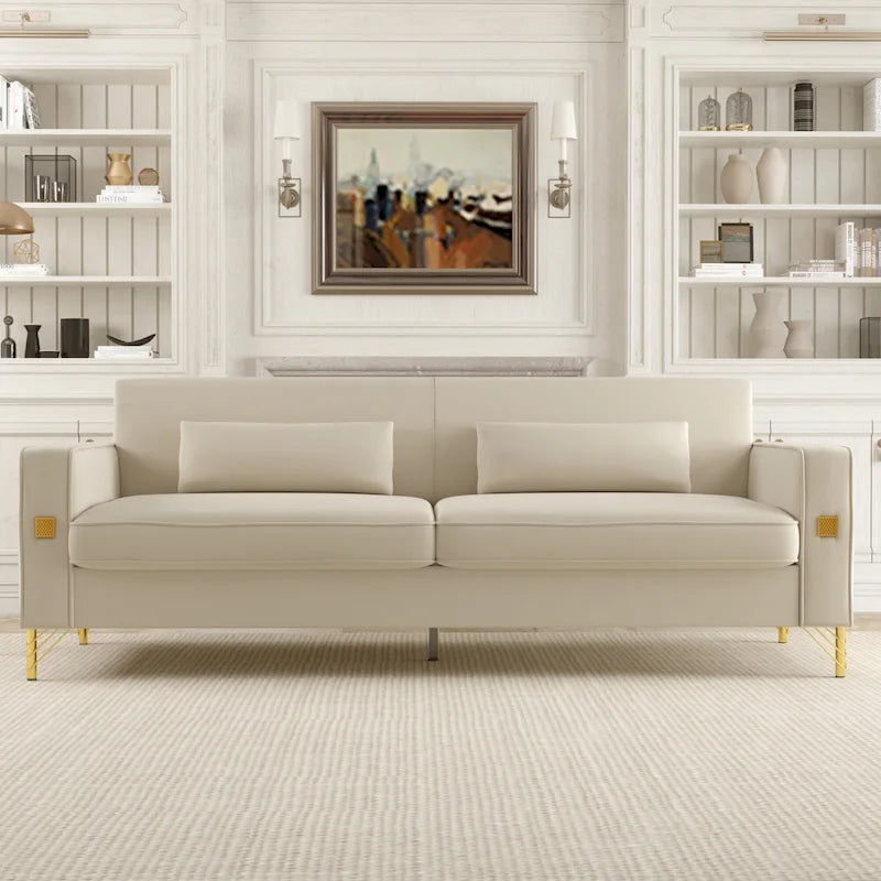 Modern 85.63 Velvet 3-seater Sofa with Gold Accents and Plush Cushions for Living Room