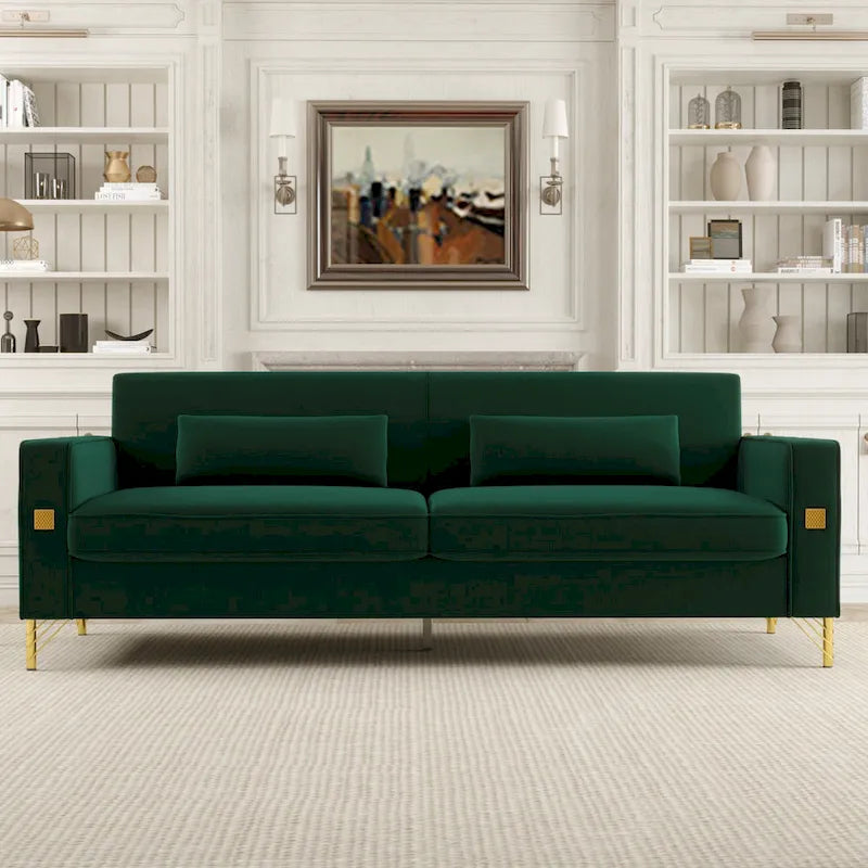 Modern 85.63 Velvet 3-seater Sofa with Gold Accents and Plush Cushions for Living Room