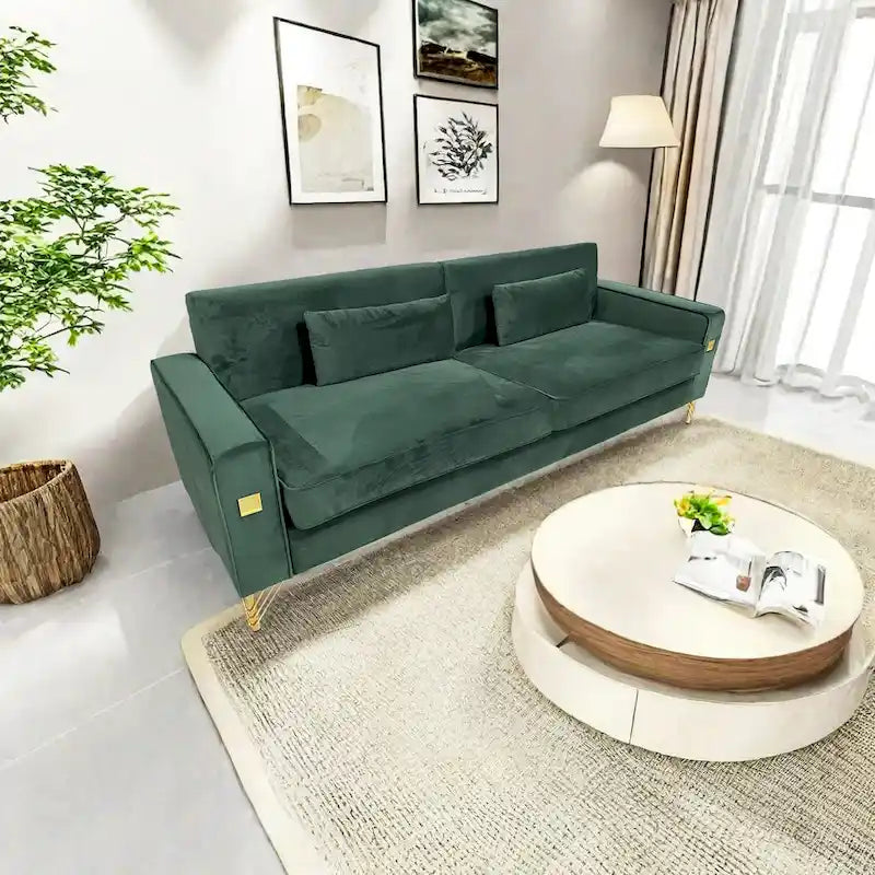 Modern 85.63 Velvet 3-seater Sofa with Gold Accents and Plush Cushions for Living Room