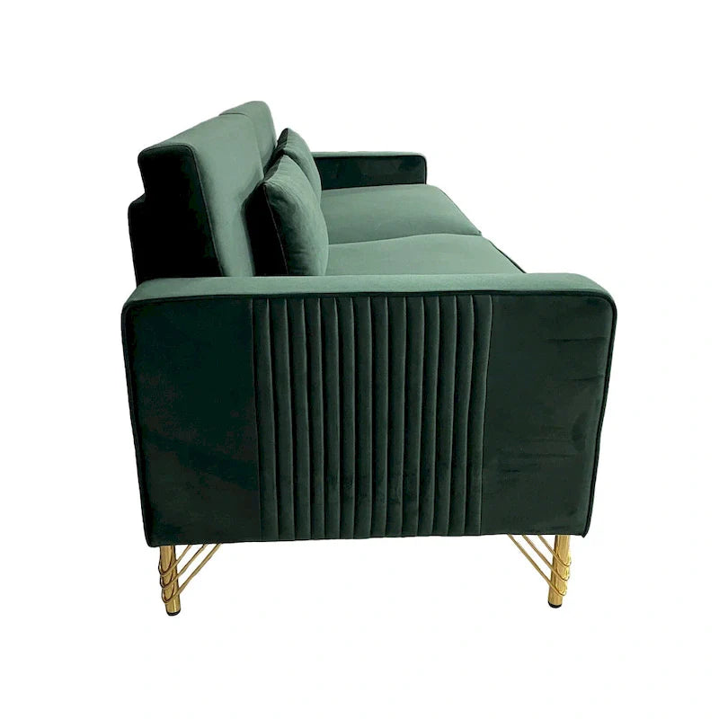 Modern 85.63 Velvet 3-seater Sofa with Gold Accents and Plush Cushions for Living Room